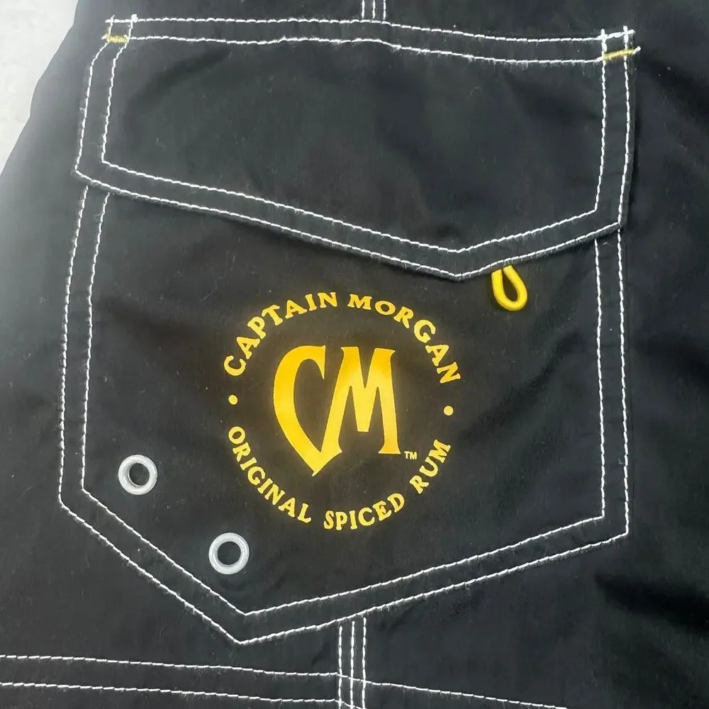 Captain Morgan Board Shorts Mens 38 Black Brave Wave Pirate Swim Trunks Rum Logo
